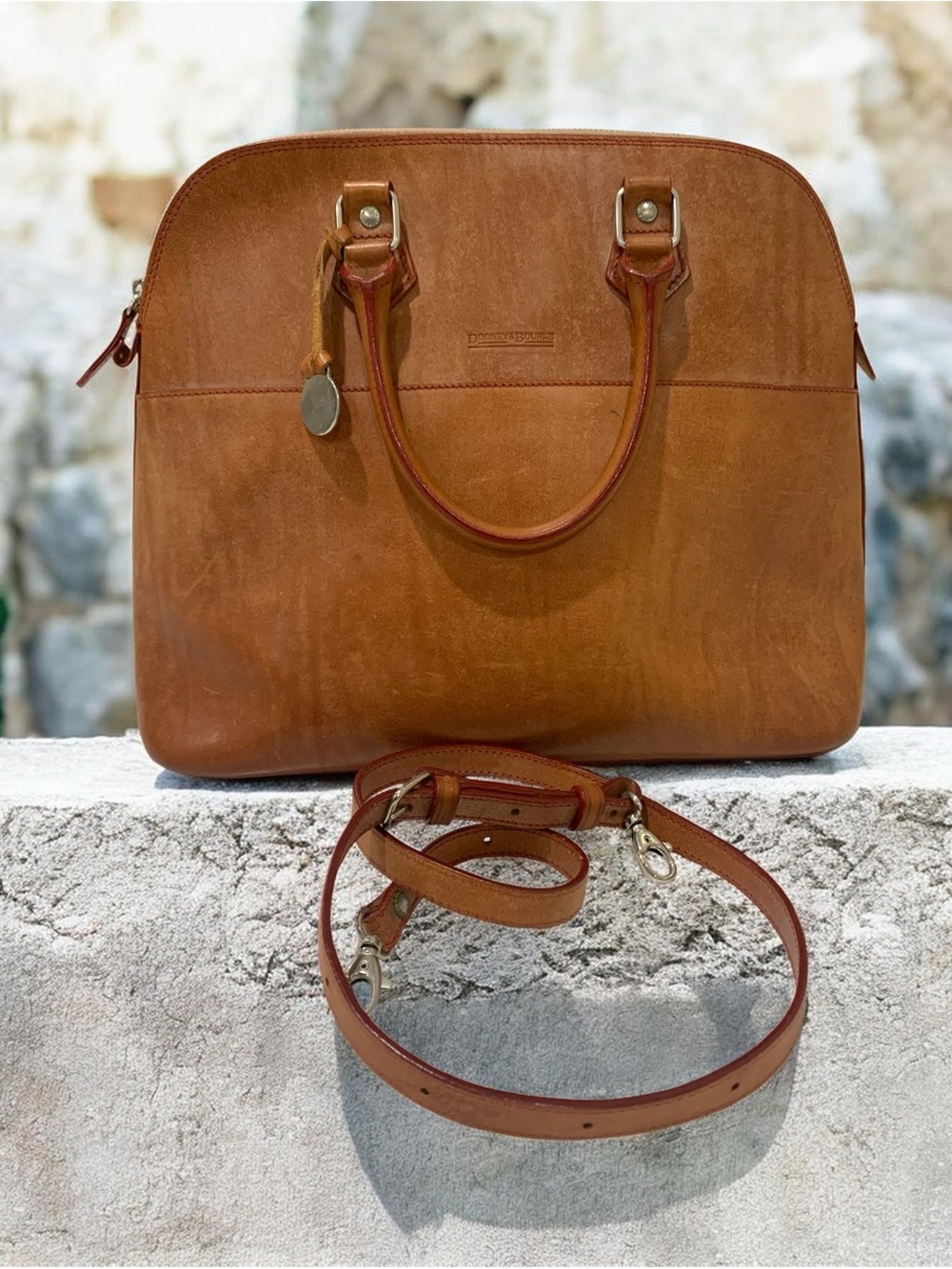 Vintage Dooney & Bourke Alto Brown Leather Zip Satchel Bag